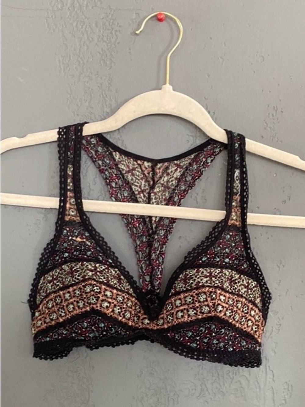 Victoria's Secret Black and Multicolor Lace Boho Racerback Bralette with Padding